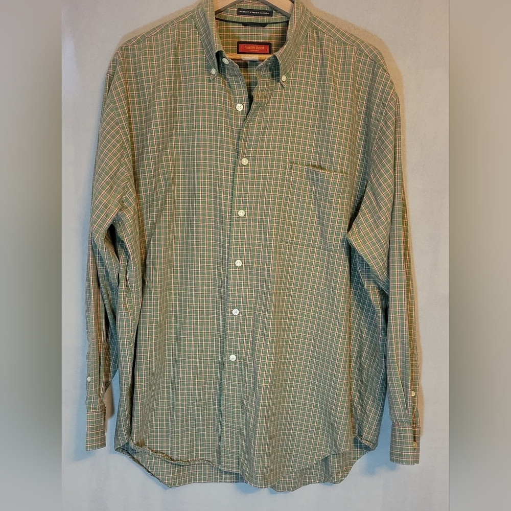 Men's Austin Reed London Green Plaid Shirt. Size XL